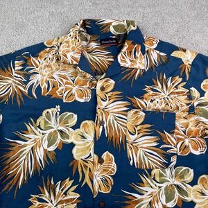 Vintage Ocean‎ Pacific Shirt Mens Medium Blue Floral Hawaiian Rayon Camp Collar